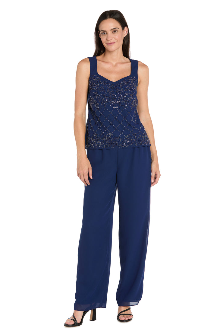 3-Piece Georgette Pantsuit with Caviar Beading