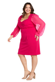 Stretchy Pink Bell Sleeve Chiffon Dress