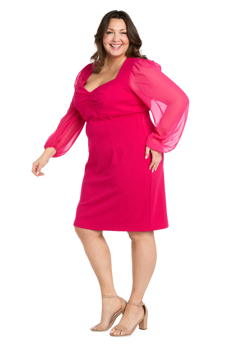 Stretchy Pink Bell Sleeve Chiffon Dress