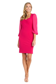 Stretchy Pink Bell Sleeve Chiffon Dress