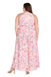 Ivory Blossom Cross Neckline Halter Dress with Panel Waistband - Plus