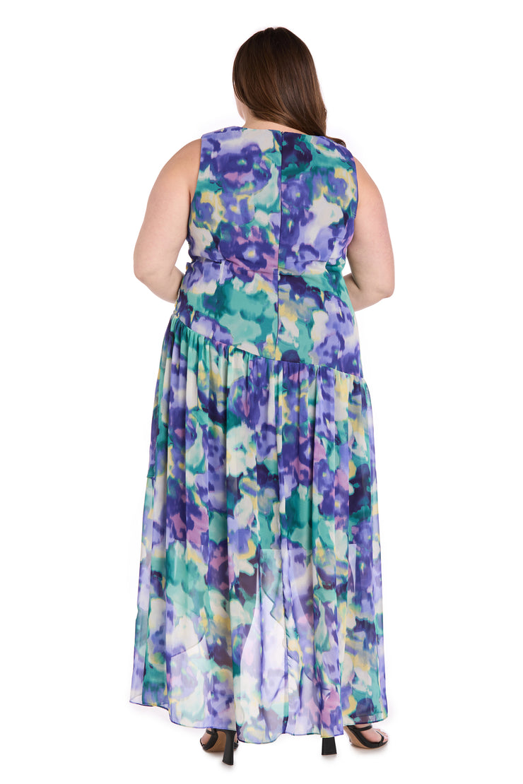Blue Bloom High-Low Chiffon Dress - Plus