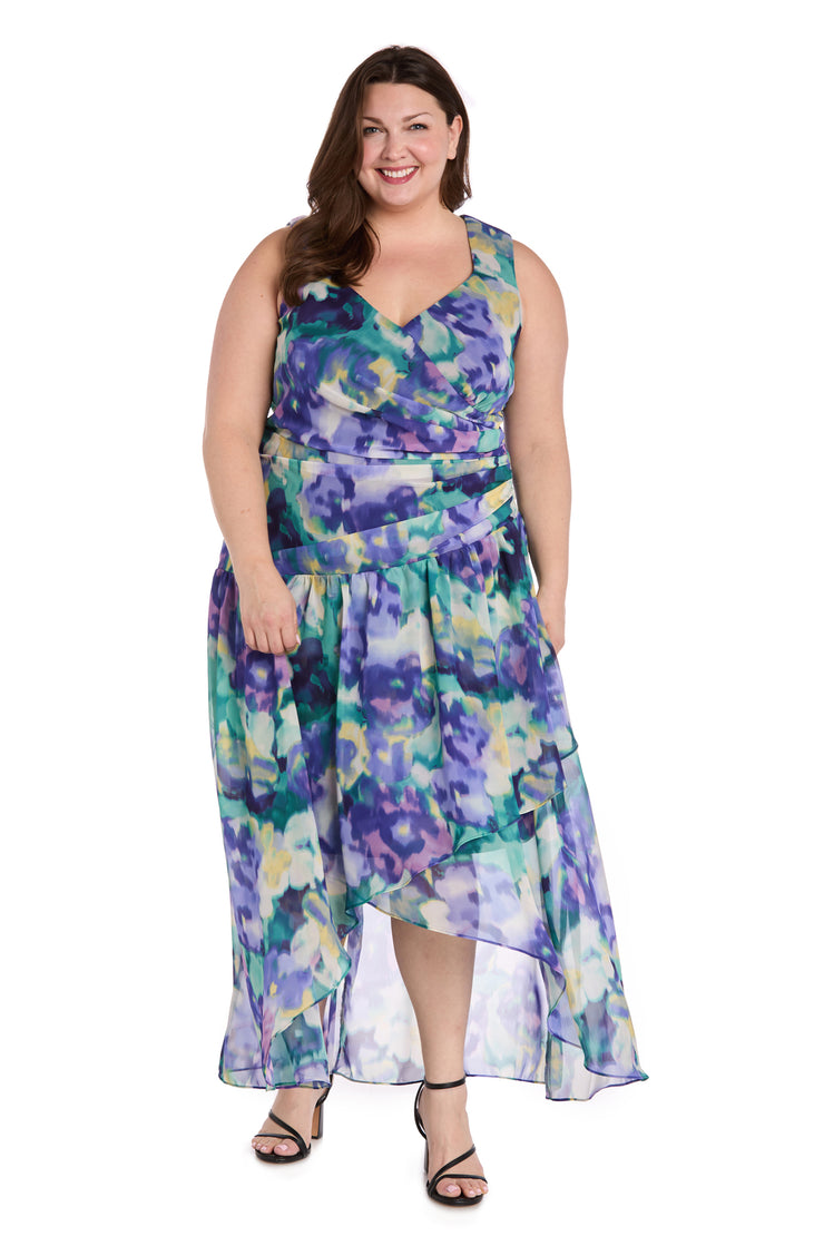 Blue Bloom High-Low Chiffon Dress - Plus