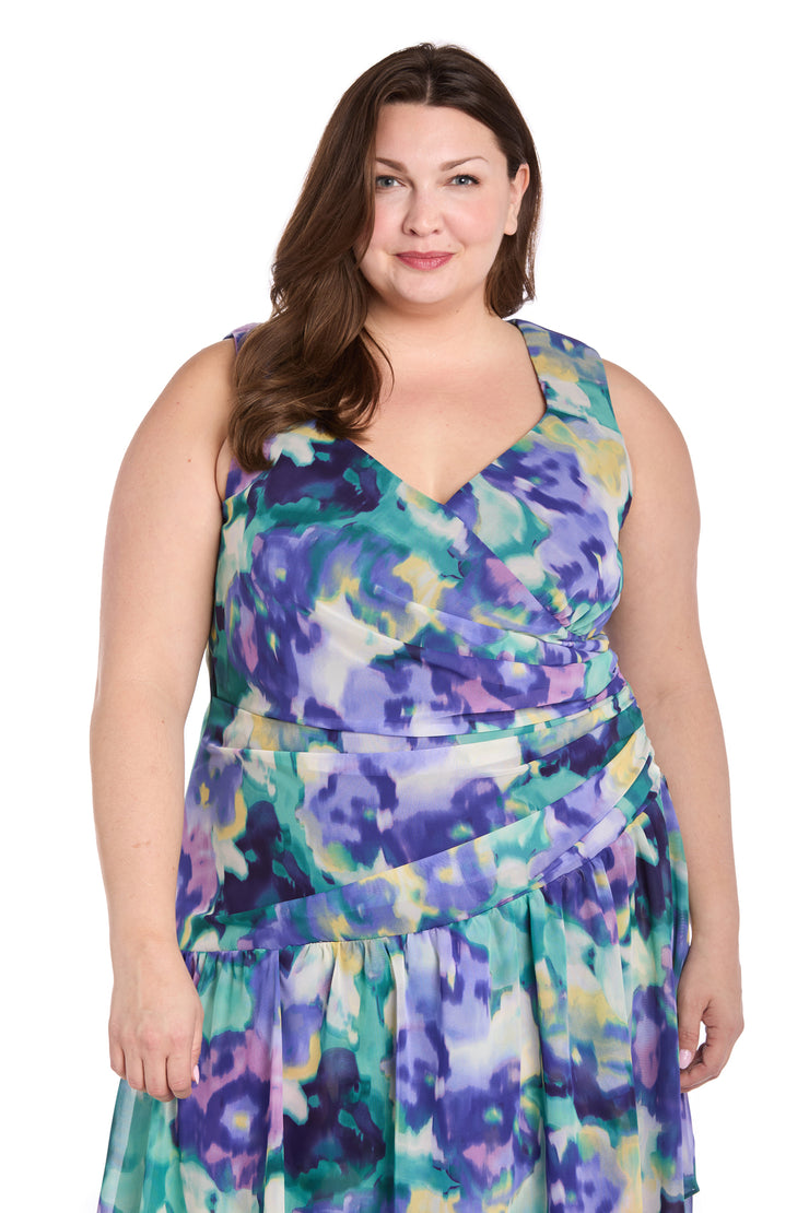 Blue Bloom High-Low Chiffon Dress - Plus