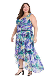 Blue Bloom High-Low Chiffon Dress - Plus