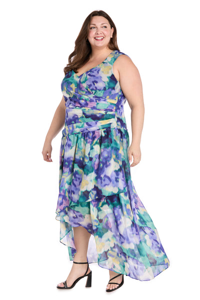 Blue Bloom High-Low Chiffon Dress - Plus