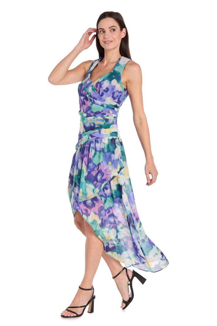 Blue Bloom High-Low Chiffon Dress