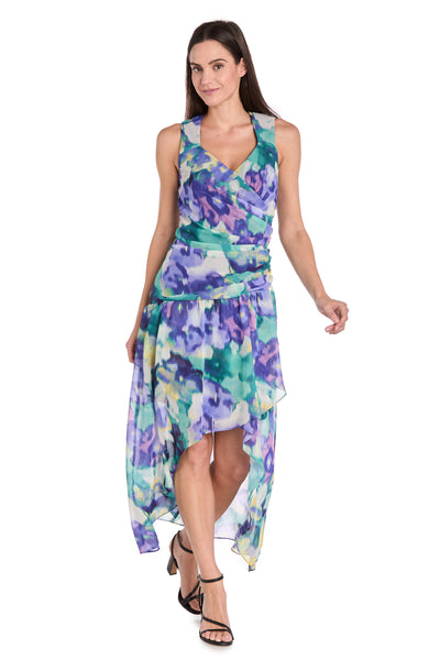 Blue Bloom High-Low Chiffon Dress