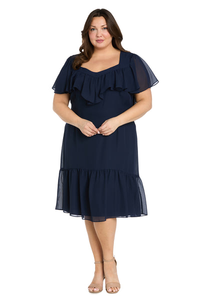Elegant Midi Chiffon Dress with Ruffle Top and Chiffon Caplet - Plus