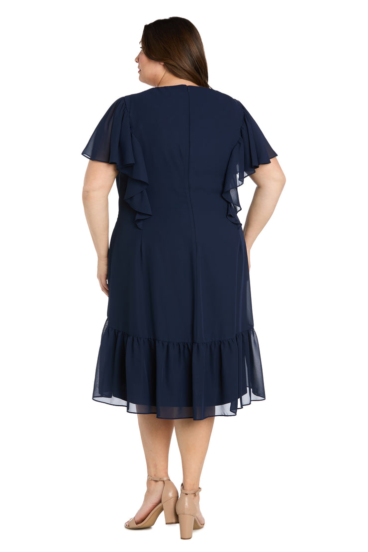 Elegant Midi Chiffon Dress with Ruffle Top and Chiffon Caplet - Plus