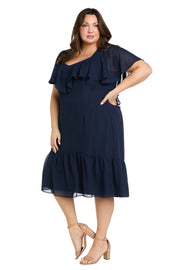 Elegant Midi Chiffon Dress with Ruffle Top and Chiffon Caplet - Plus