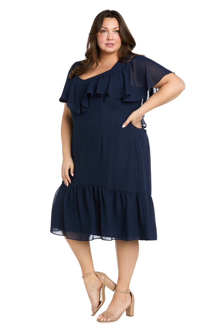 Elegant Midi Chiffon Dress with Ruffle Top and Chiffon Caplet - Plus