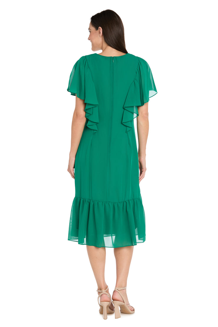 Elegant Midi Chiffon Dress with Ruffle Top and Chiffon Caplet