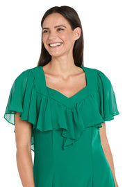 Elegant Midi Chiffon Dress with Ruffle Top and Chiffon Caplet