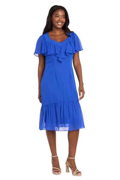 midi chiffon dresses Elegant Midi Chiffon Dress with Ruffle Top and Chiffon Caplet – R&M Richards
