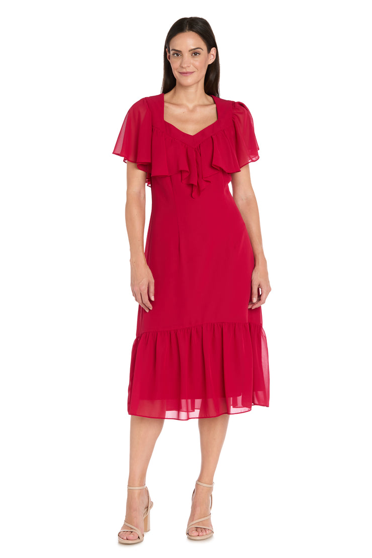 Elegant Midi Chiffon Dress with Ruffle Top and Chiffon Caplet