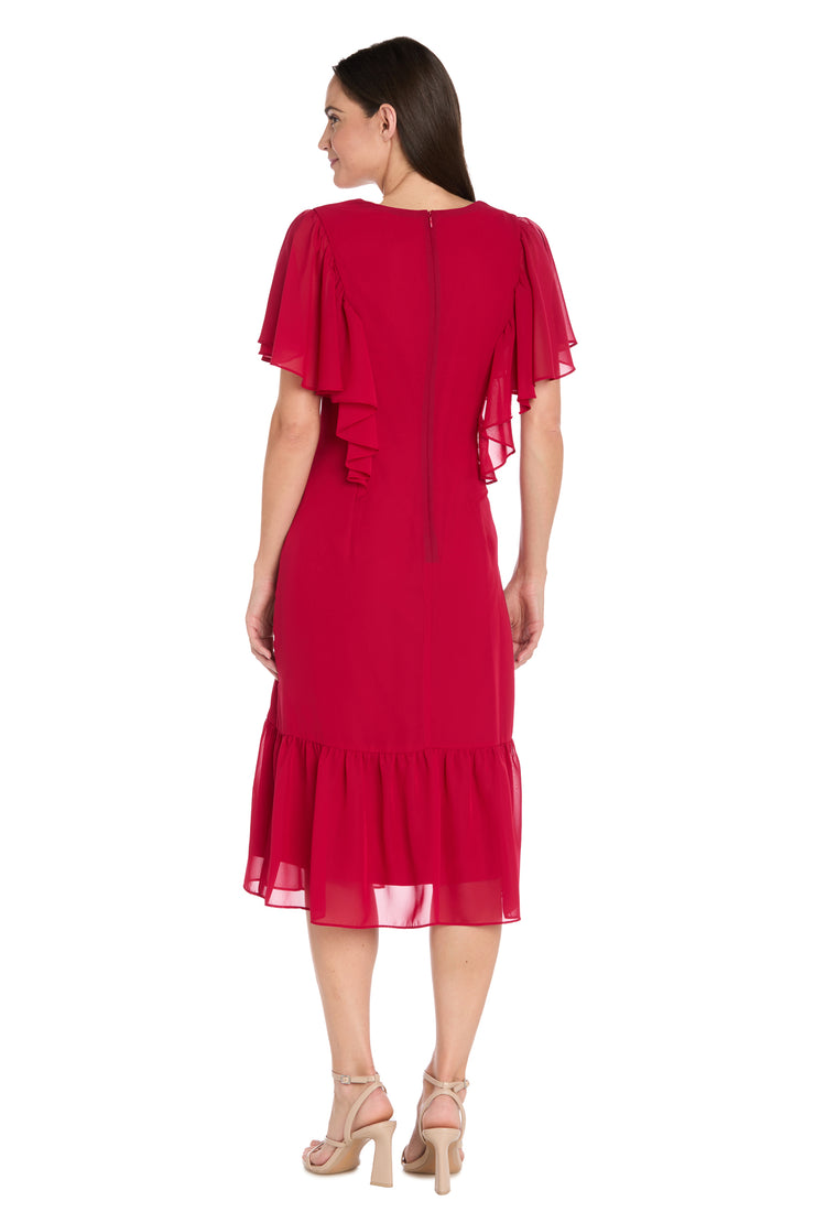 Elegant Midi Chiffon Dress with Ruffle Top and Chiffon Caplet