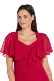 Elegant Midi Chiffon Dress with Ruffle Top and Chiffon Caplet