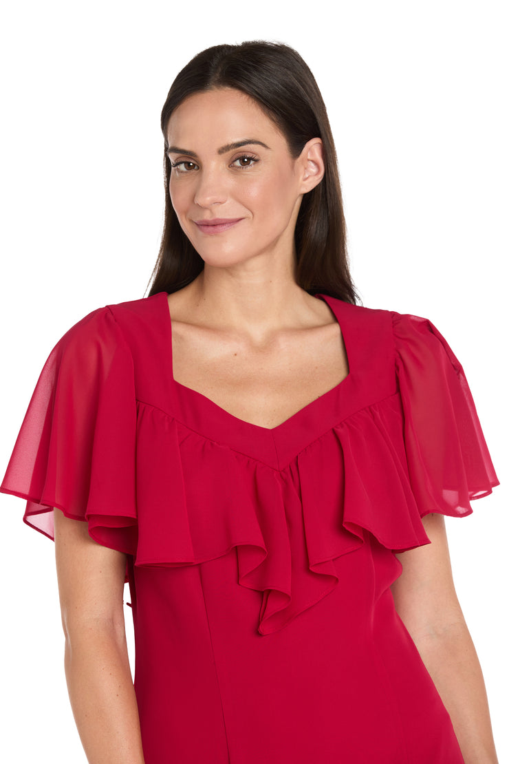 Elegant Midi Chiffon Dress with Ruffle Top and Chiffon Caplet