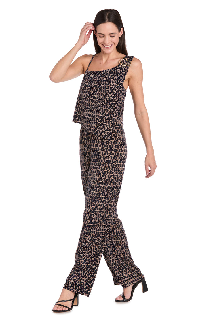 Ornate Pattern Asymmetrical Jumpsuit