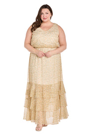 Yellow Floral Chiffon Maxi Dress with Ruffle Skirt - Plus