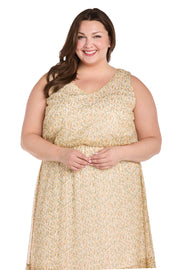 Yellow Floral Chiffon Maxi Dress with Ruffle Skirt - Plus