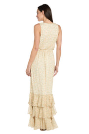 Yellow Floral Chiffon Maxi Dress with Ruffle Skirt - Petite