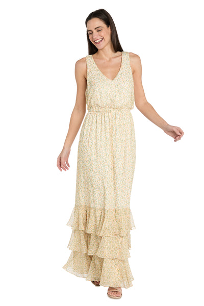 Yellow Floral Chiffon Maxi Dress with Ruffle Skirt - Petite