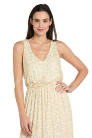 Yellow Floral Chiffon Maxi Dress with Ruffle Skirt - Petite