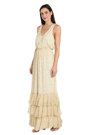 Yellow Floral Chiffon Maxi Dress with Ruffle Skirt - Petite