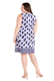 Blue Wave Pattern Sleeveless Spring Dress - Plus