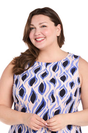 Blue Wave Pattern Sleeveless Spring Dress - Plus