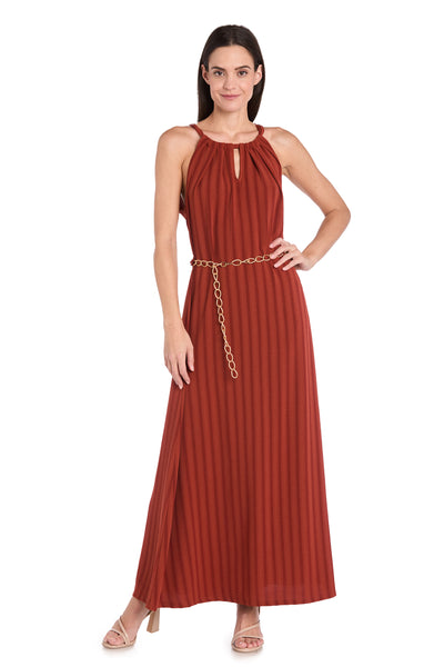 Terracotta Maxi Dress with Gold Chain Belt