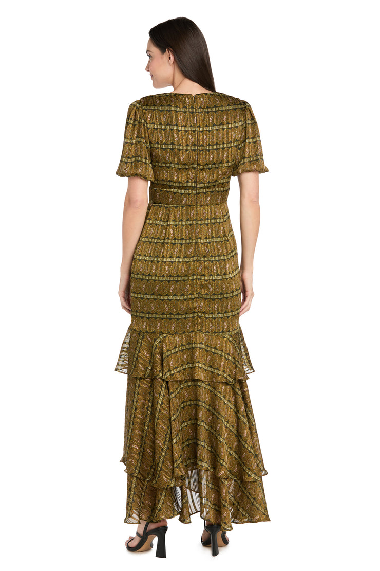 Olive Tiered Ruffle Dress with Balloon Sleeves