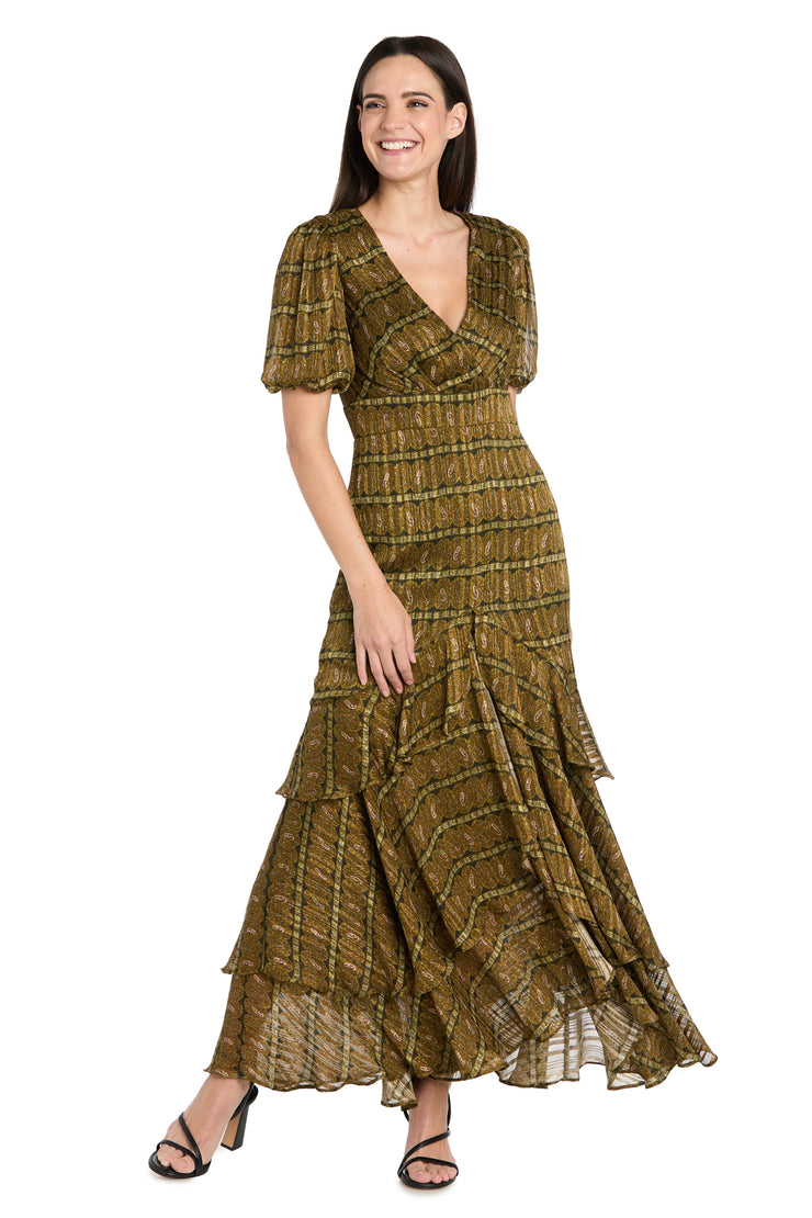 Olive Tiered Ruffle Dress with Balloon Sleeves
