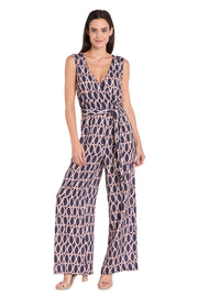 Navy & Tan Circle Print Jumpsuit