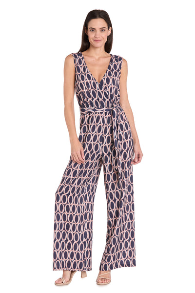 Navy & Tan Circle Print Jumpsuit
