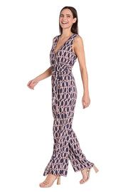 Navy & Tan Circle Print Jumpsuit