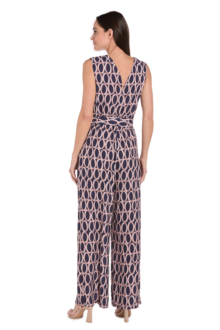 Navy & Tan Circle Print Jumpsuit