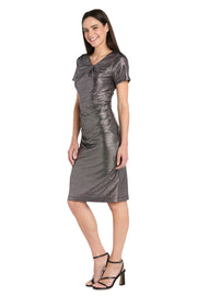 Metallic Knot-Neck Cocktail Dress