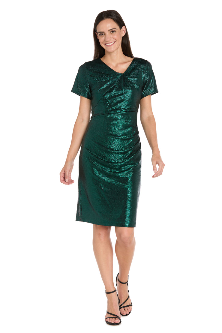 Metallic Knot-Neck Cocktail Dress