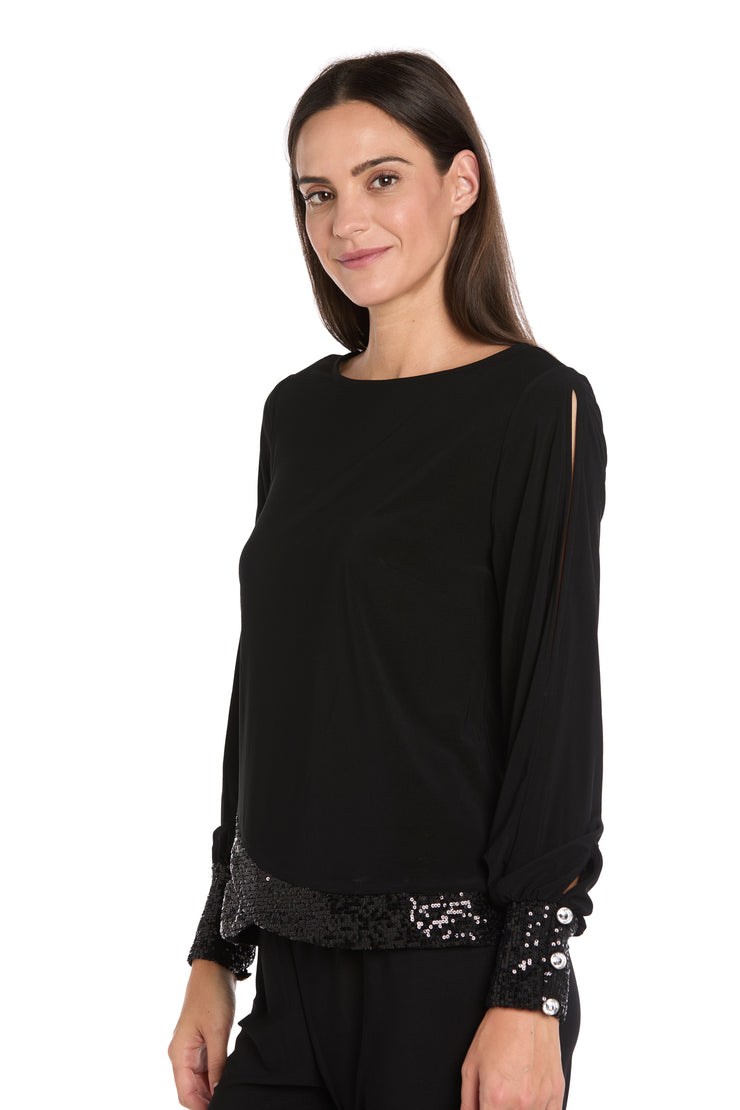 Glimmer Touch Slit-Sleeve Top