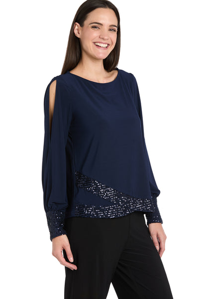 Glimmer Touch Slit-Sleeve Top
