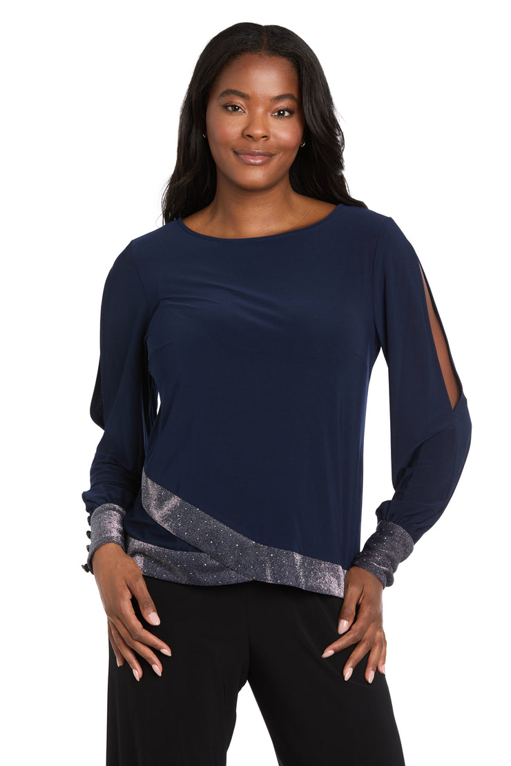 Glimmer Touch Slit-Sleeve Top