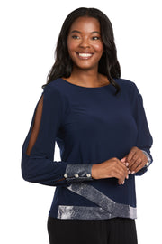 Glimmer Touch Slit-Sleeve Top