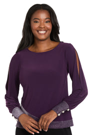 Glimmer Touch Slit-Sleeve Top