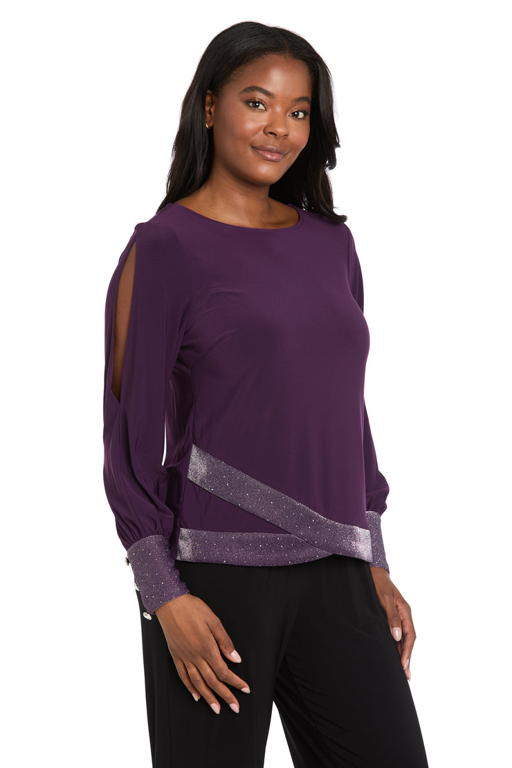 Glimmer Touch Slit-Sleeve Top