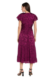 Floral Sangria Jacquard Dress with Flutter Sleeve