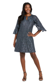 Glitter Lace Cocktail Dress with Ruffle Sleeves