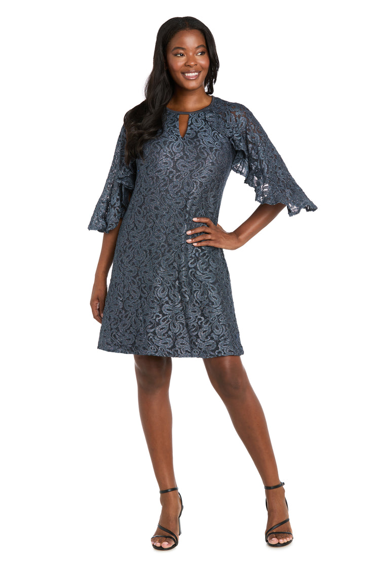 Glitter Lace Cocktail Dress with Ruffle Sleeves